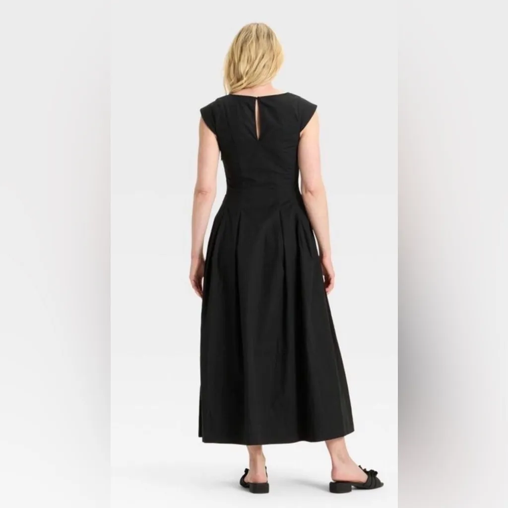 NEW Black Poplin Target A New Day Cotton Blend Pockets Midi Dress 10 $40 - Image 2