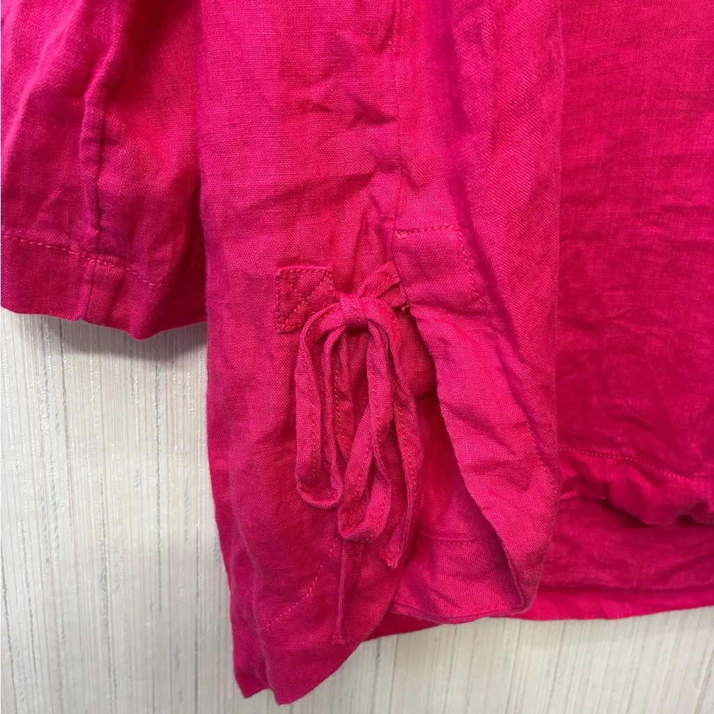 Isaac Mizrahi New York 100% Linen Tunic Hot Pink V-Neck Drawstring Blouse XL - Image 3