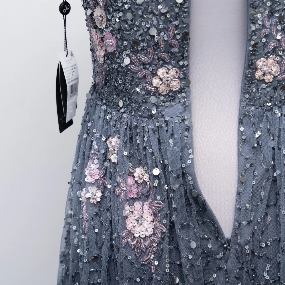 Adrianna Papell Beaded Mesh Shirred Gown - Image 13