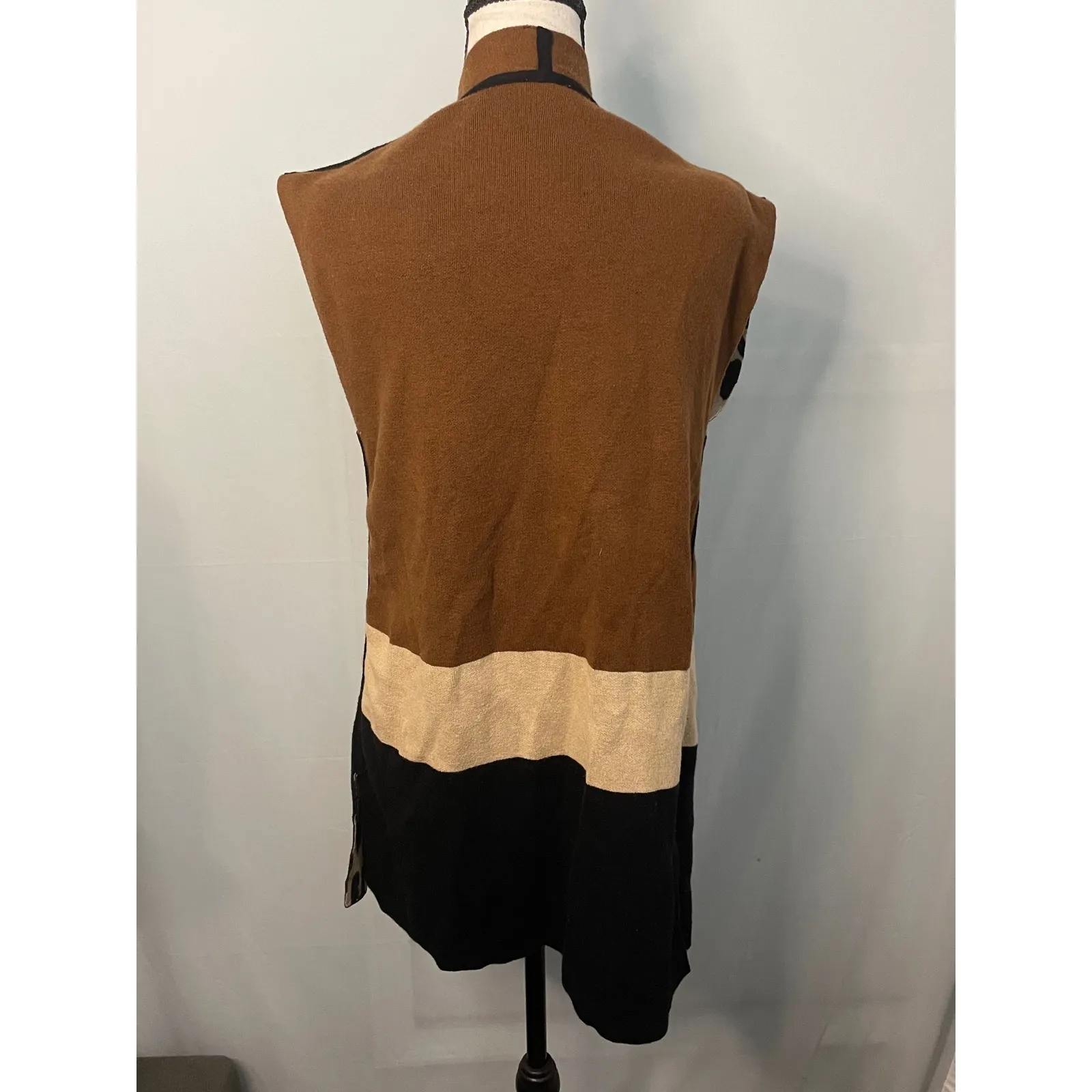 Chico's Reversible Cardigan Vest Sleeveless Sweater Color‎ Block Brown Black - Image 8