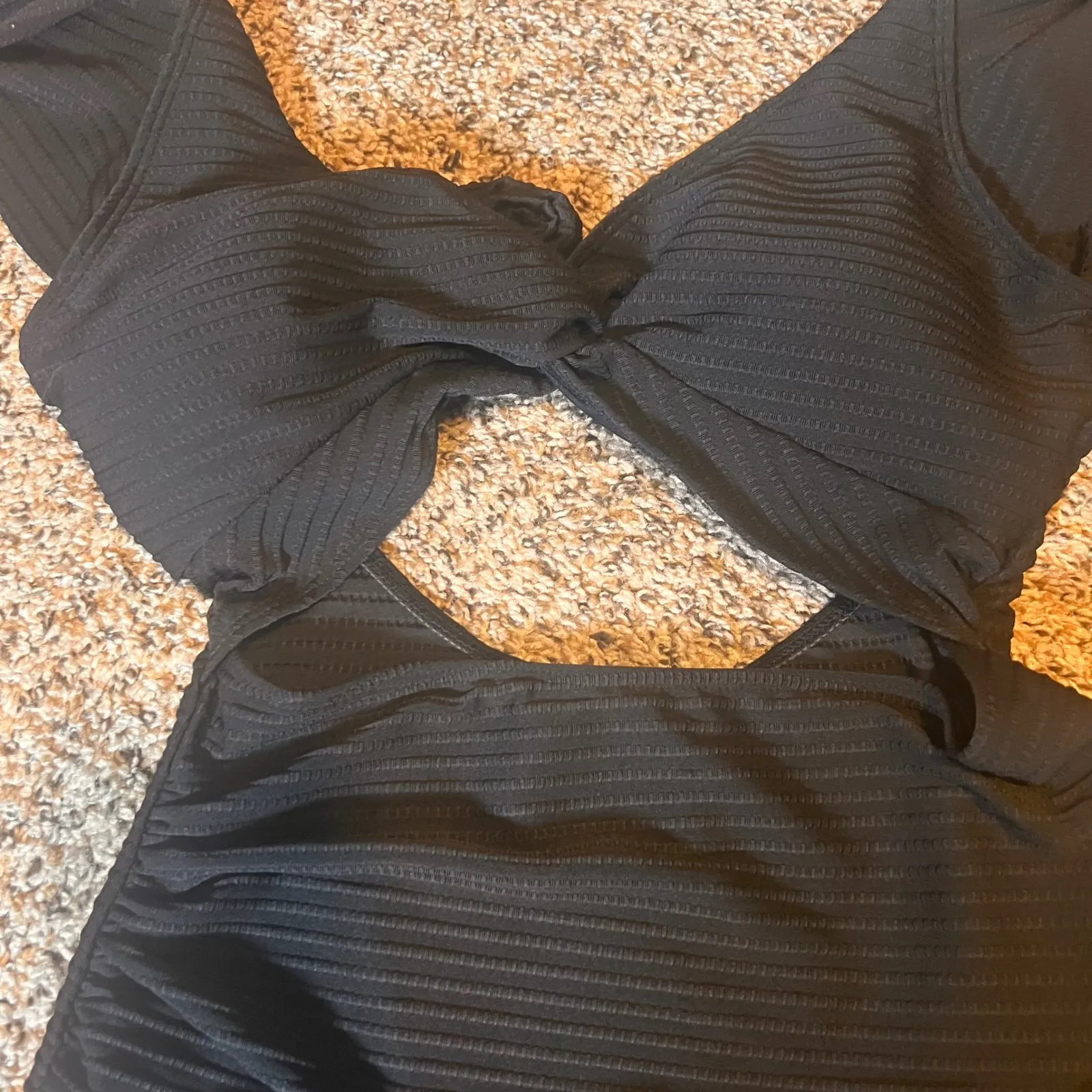 Black One Piece Swimsuit Cut Out Ruffle Sleeves Swimwear‎ Size L Size L - Image 3