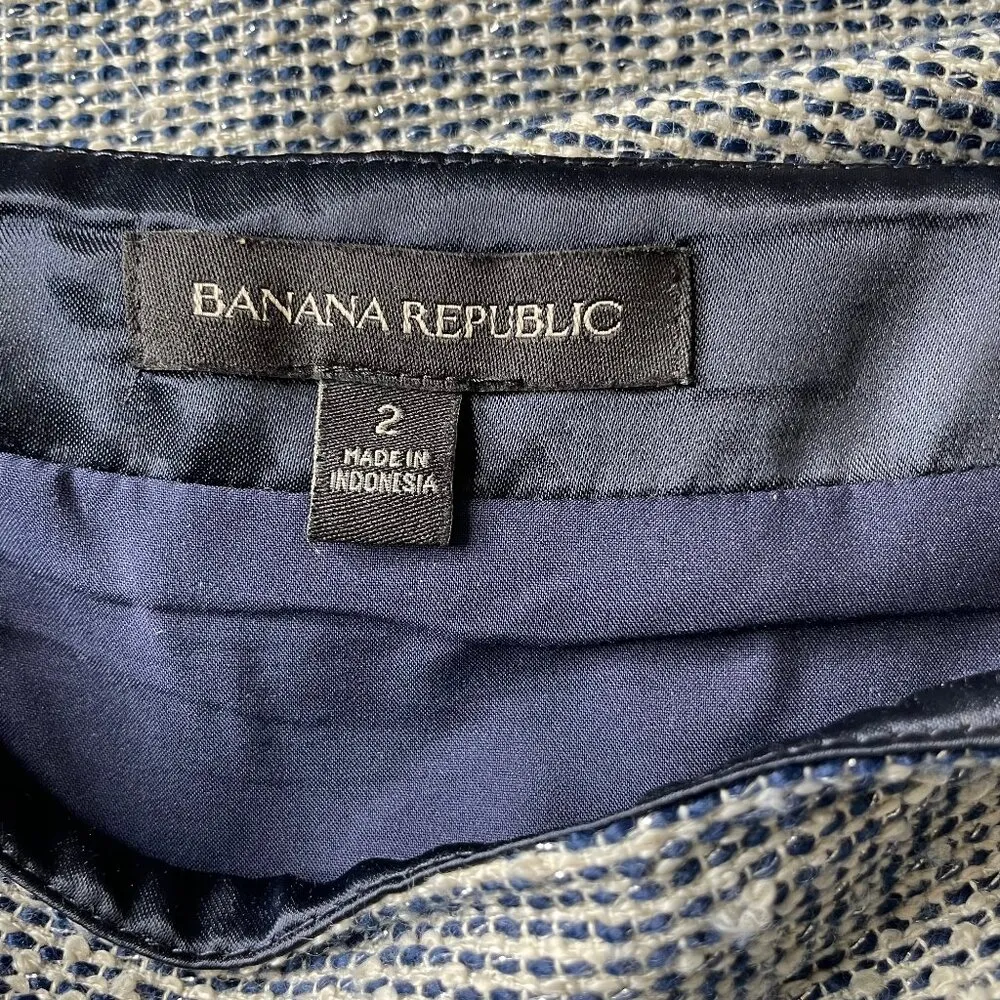 Banana Republic Women's Blue Tweed Fringe Hem Mini Skirt With Pockets Sz 2 - Image 6