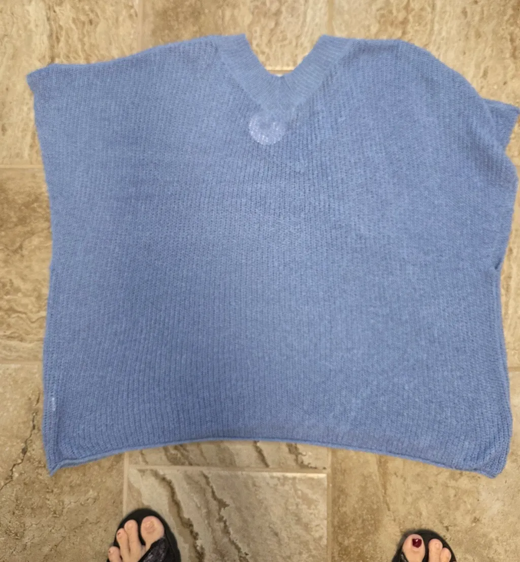 Zenana Womens Plus V Neck Sweater Size 2x Loose Knit Blue Short Sleeve Beach NWT - Image 4