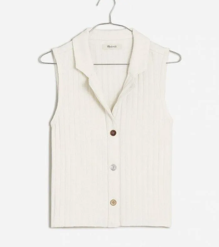 Madewell Mixed-Button Ribbed Polo Tank in Antique White Size Small NWT - Image 5