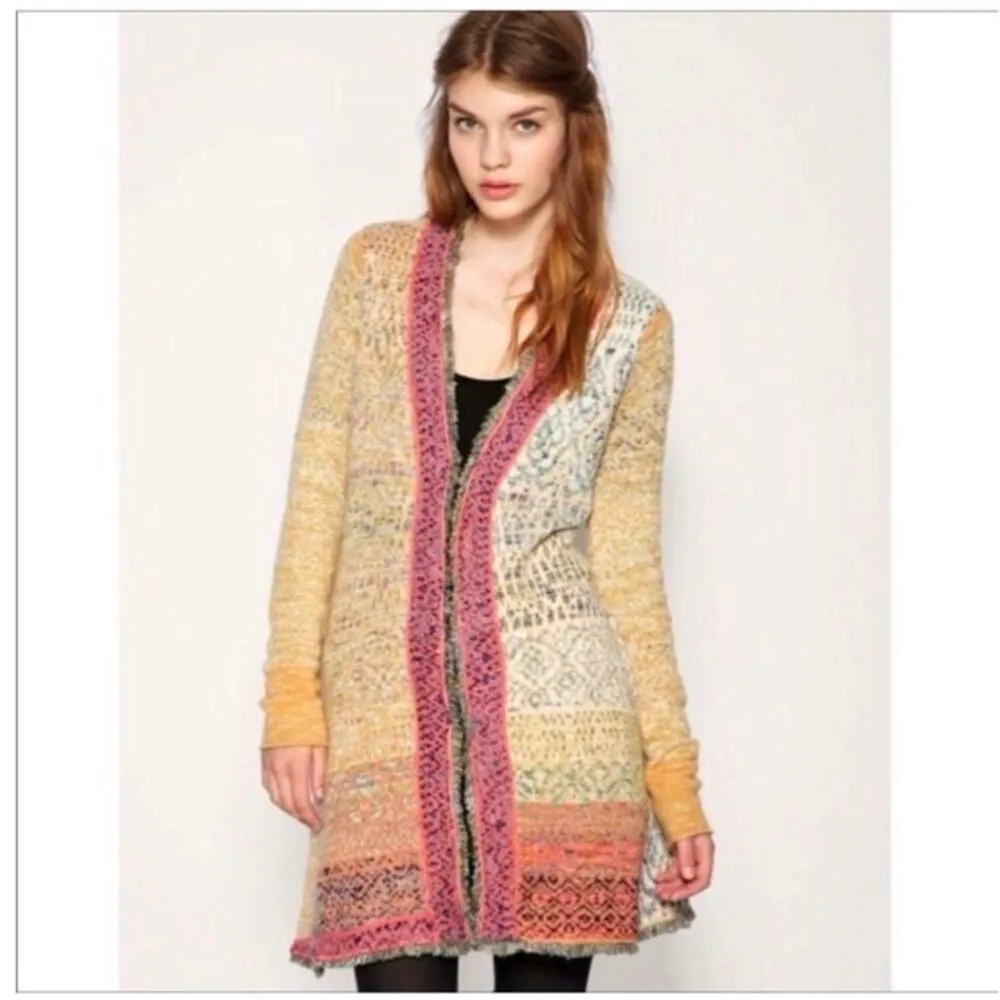 Free People HTF Size S Desert Drifter‎ Long Sleeve Thick Knit Coatigan Cardigan - Image 9