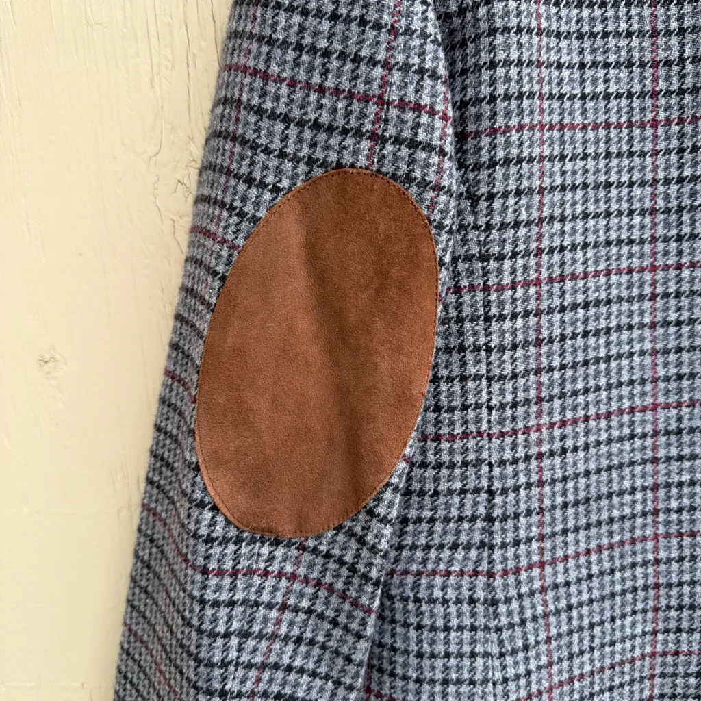 Zara Wool Blend Houndstooth Plaid Patch Elbow Blazer - Image 3