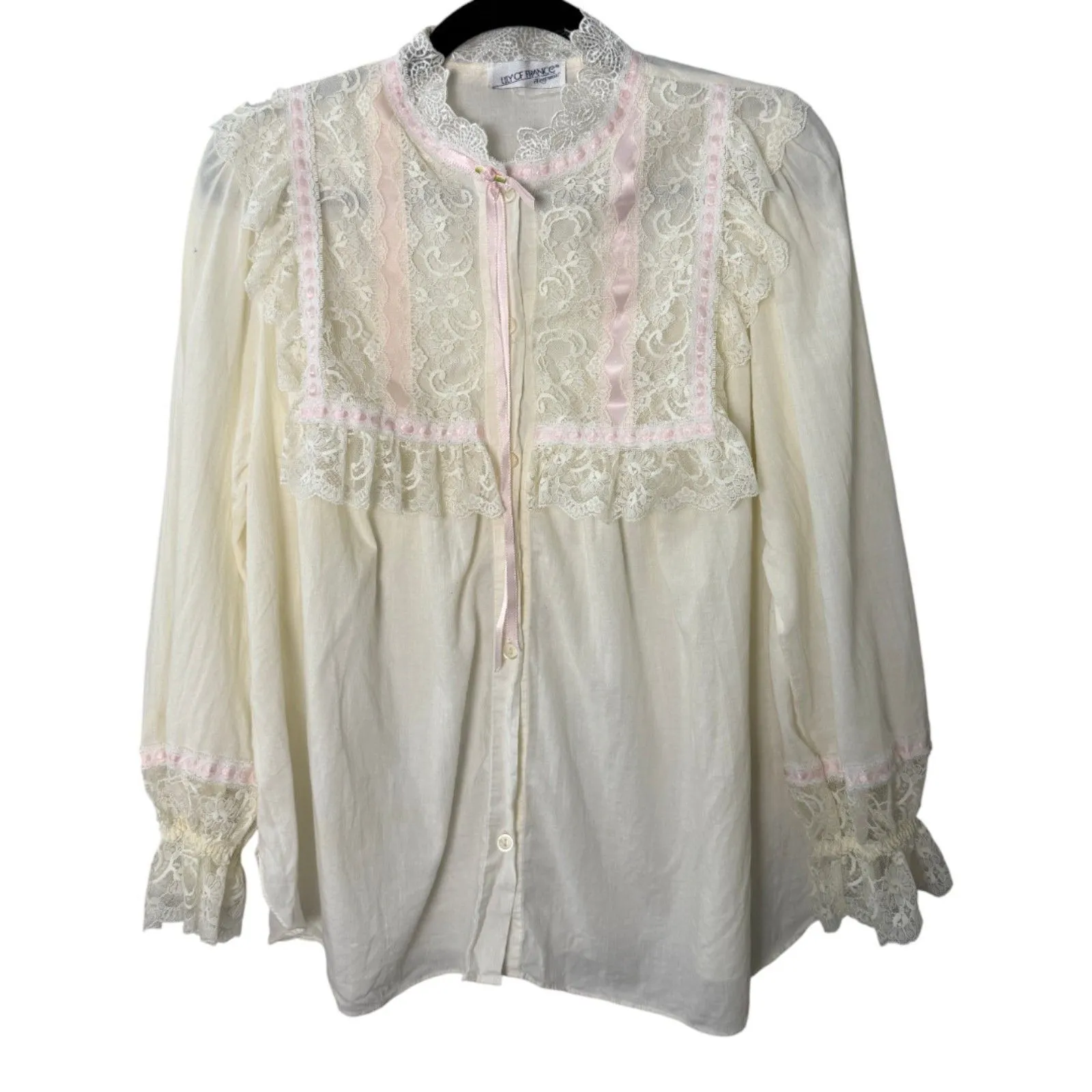 Lily of France Vintage Coquette Ballet Fairy Lace Bow Rosette Blouse Medium - Image 2