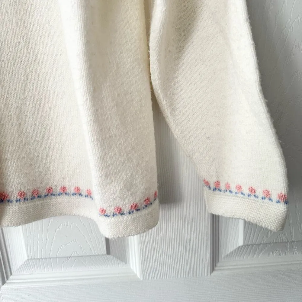 College Point Wintuk Orlon Acrylic Beige Cottagecore Floral Print Cardigan M USA Pink Size M - Image 5