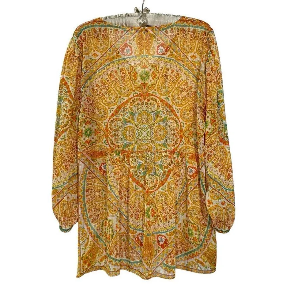 Rose + Olive Blouse XL Babydoll Boho Peasant‎ Gypsy Floral Puff Sleeve Tunic Top - Image 5