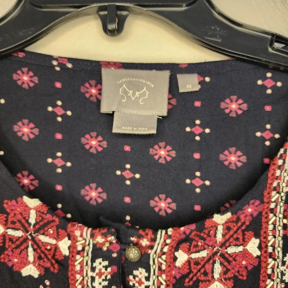 Vanessa Virginia Anthropologie Women's Embroidered Dress Black Red Size XS - Image 2