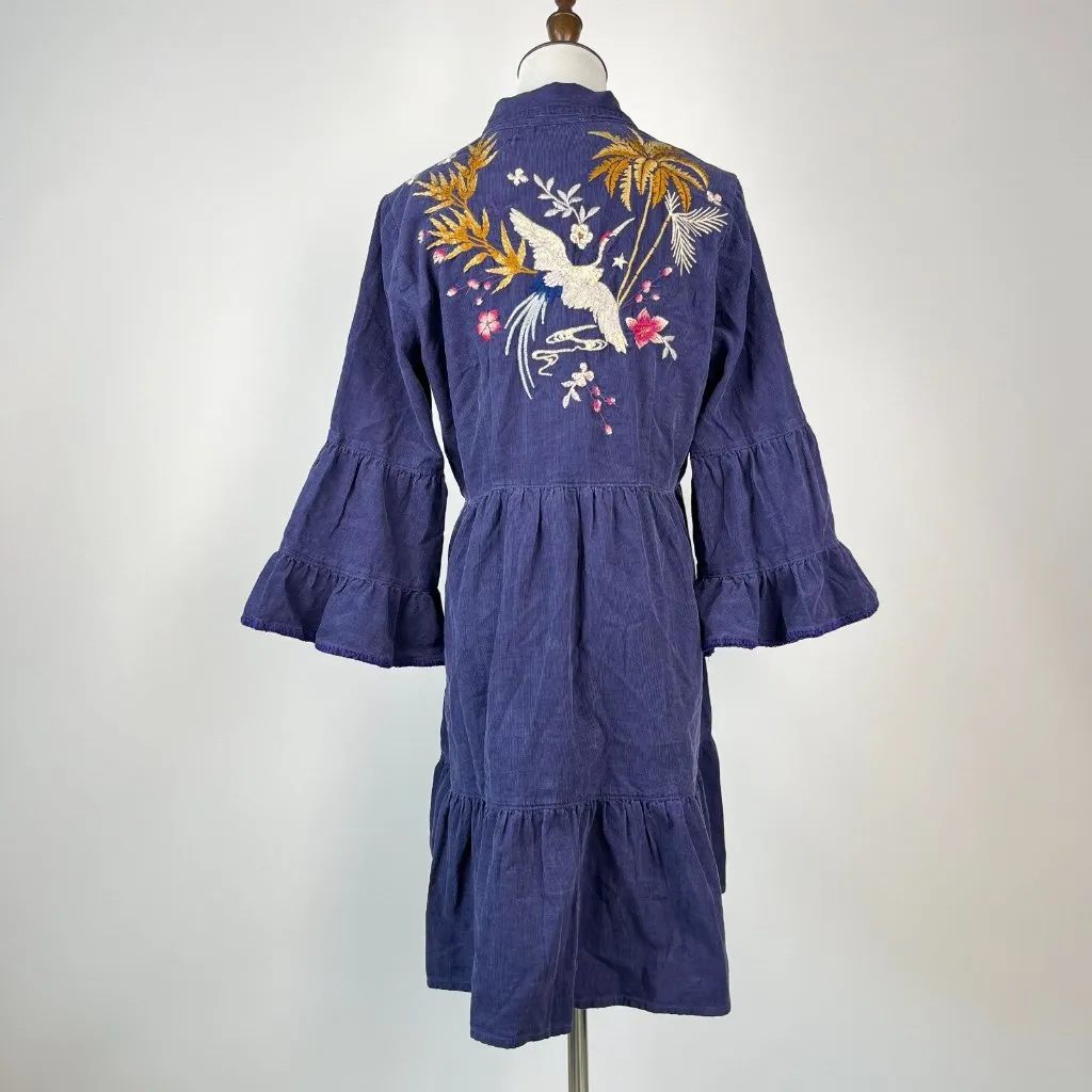 NWOT Johnny Was Emiko Tiered Embroidered Corduroy 3/4 Sleeves Dress Oversized S - Image 7