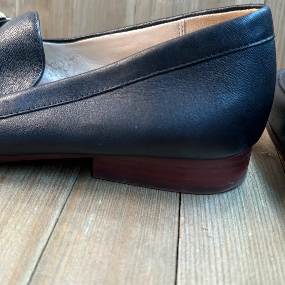 Enzo Angiolini Women’s Flat Black Leather Loafers with Gold Bar Detail‎ size 6.5 - Image 7