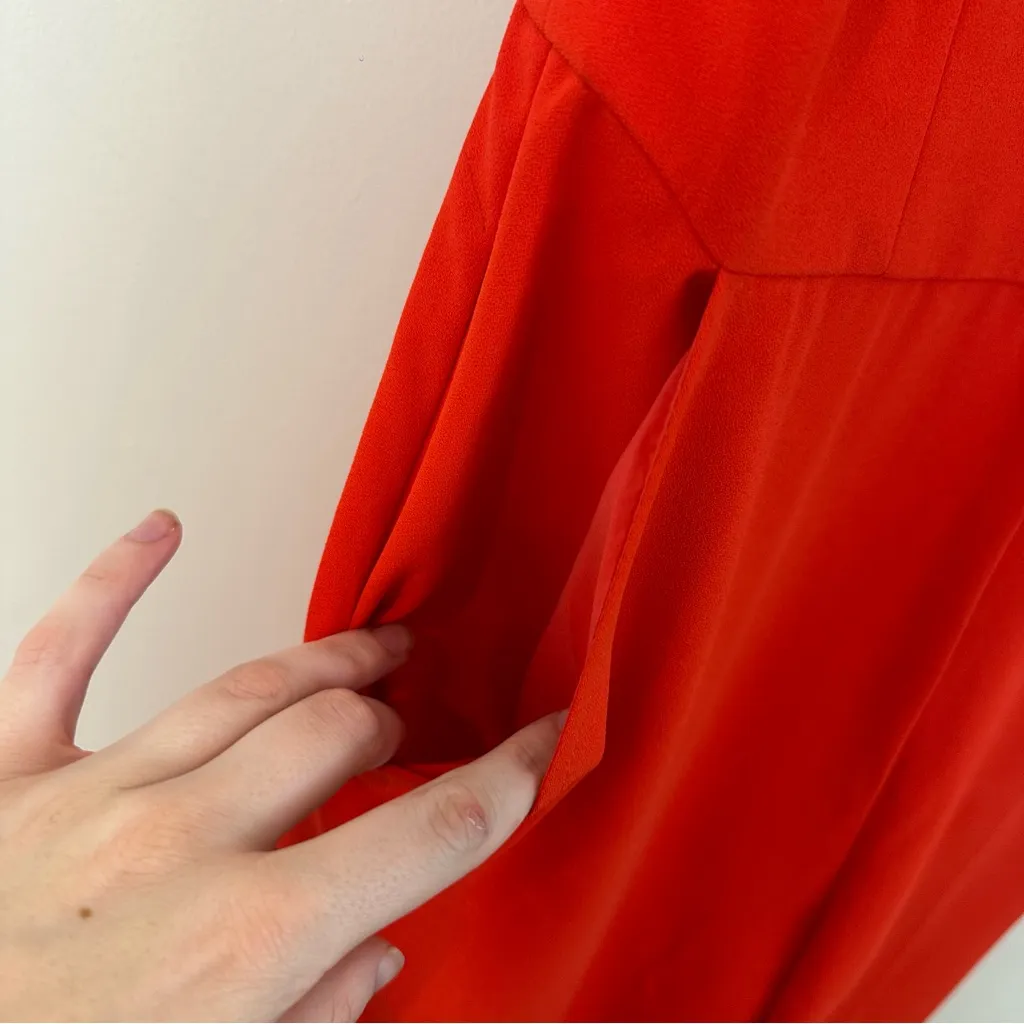 NWT Trina Turk Wide Leg Jumpsuit Poppy Red 8 Strappy V Neck Satin Trim Pockets - Image 5