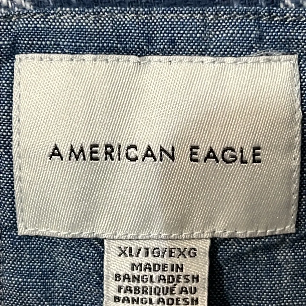 AMERICAN EAGLE Blue Plaid Copped Flannel Button Down Shirt Size XL - Image 4