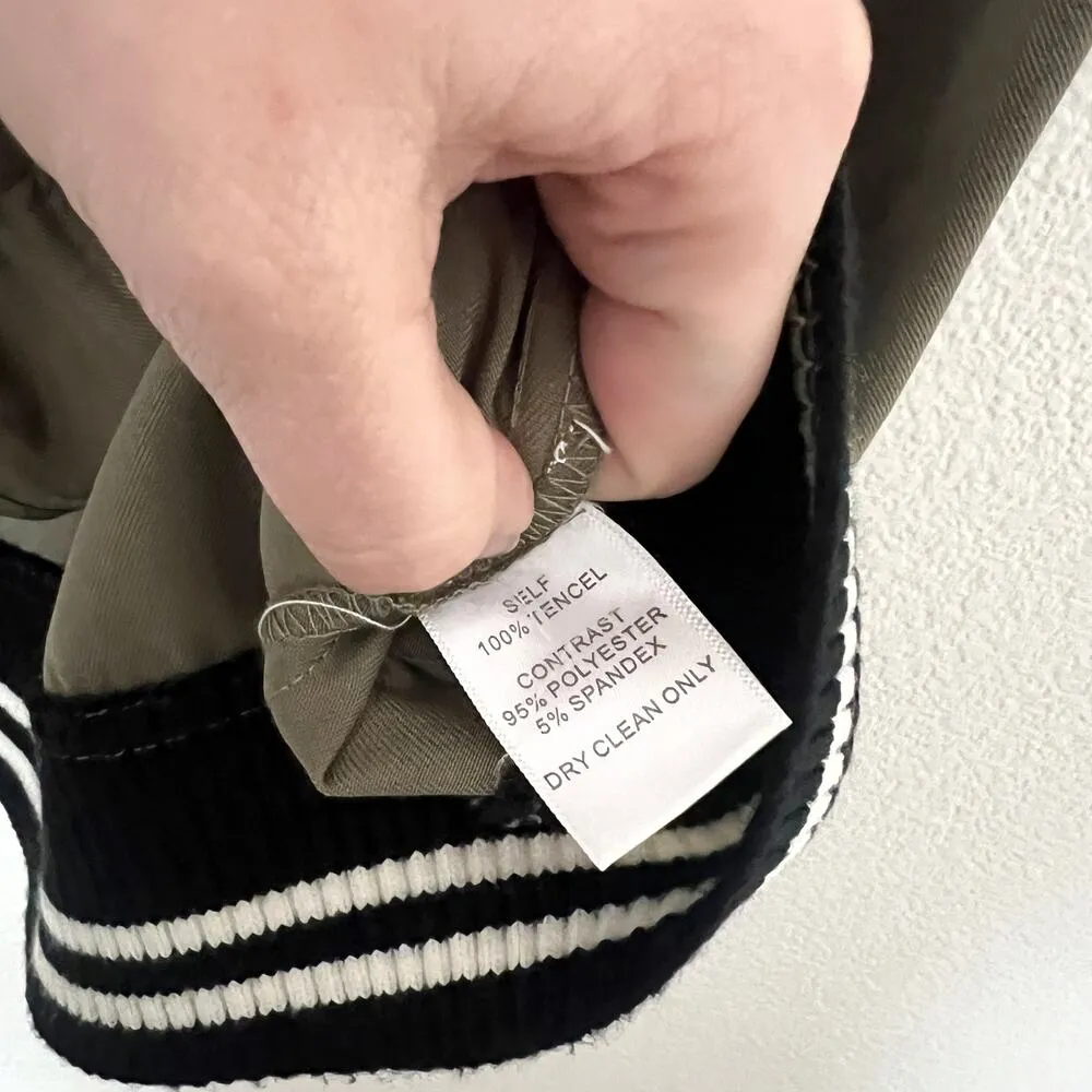 [Harlowe & Graham] Olive Green Striped Cuff Zip Up Bomber Jacket Size Medium M - Image 10