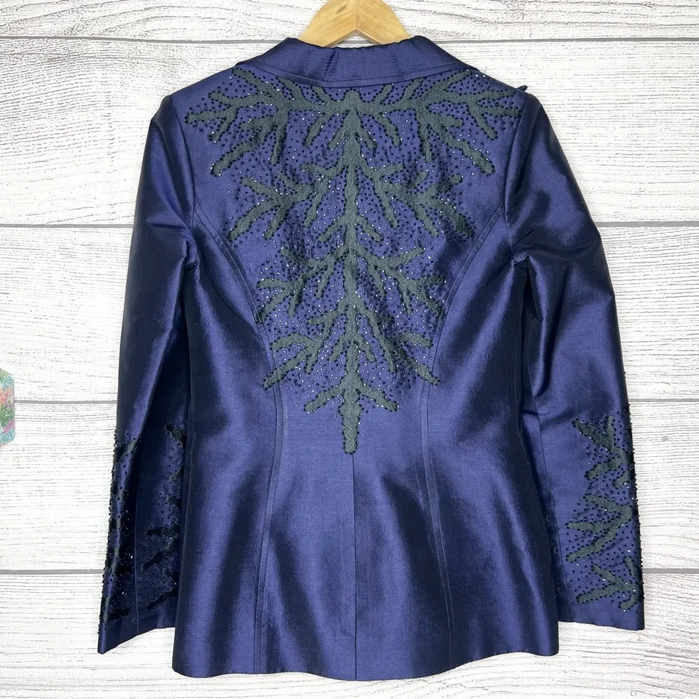 Max Nugus Haute Couture Navy & Black Rhinestone Evening Blazer Jacket Size Small Blue - Image 8