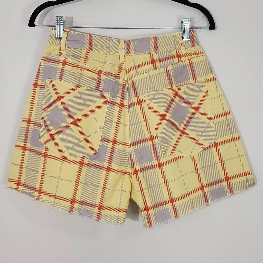 WeWoreWhat Yellow Plaid Shorts NWT Size 26 Plaid High Waist Shorts - Image 6
