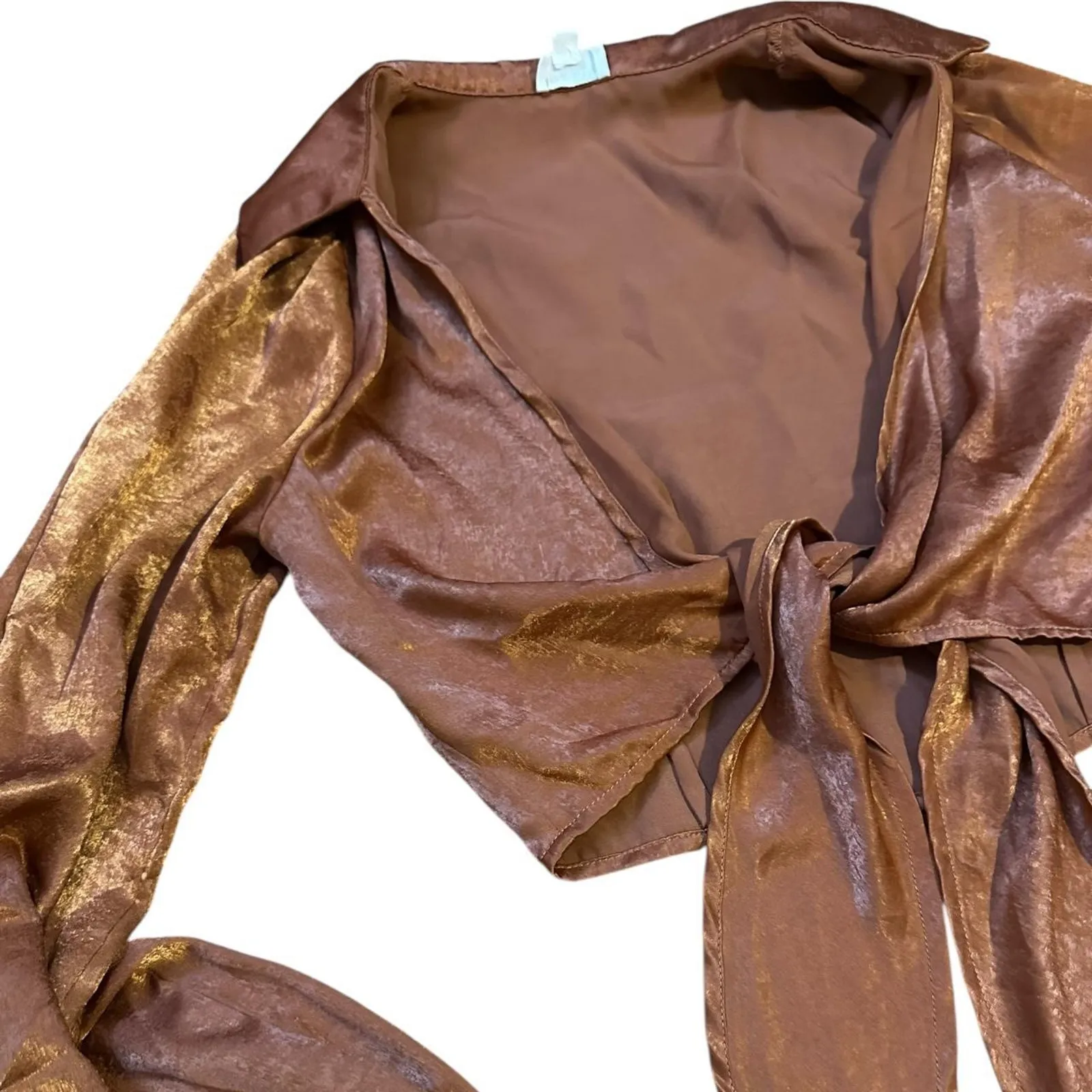 Brown satin tie crop top - Image 3