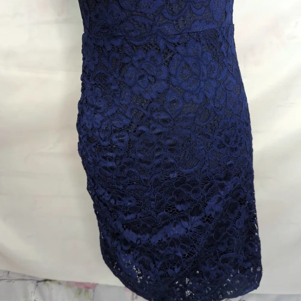 Sam‎ Edleman Navy One Shoulder Lace Mini Dress - Image 3