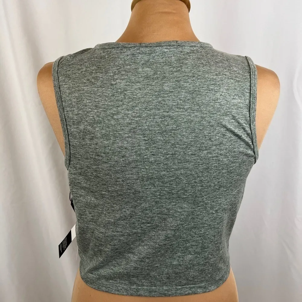 Zobha Standard Melange Twist Front‎ Yoga Crop Top in Balsam Green Heather - Image 3