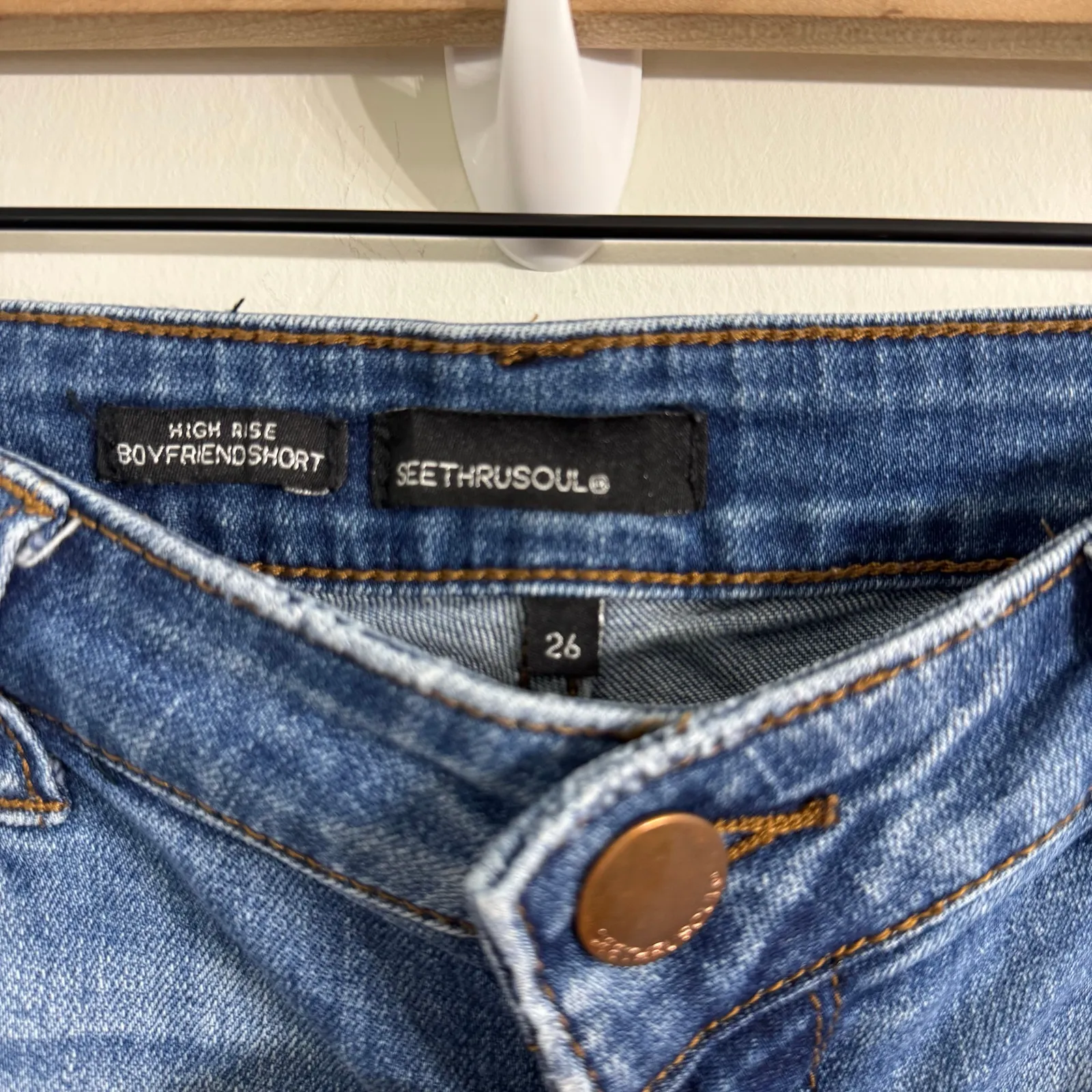 SEETHRUSOUL Distressed High Rise Boyfriend Denim Jean Shorts Medium Wash Size 26 Blue - Image 3