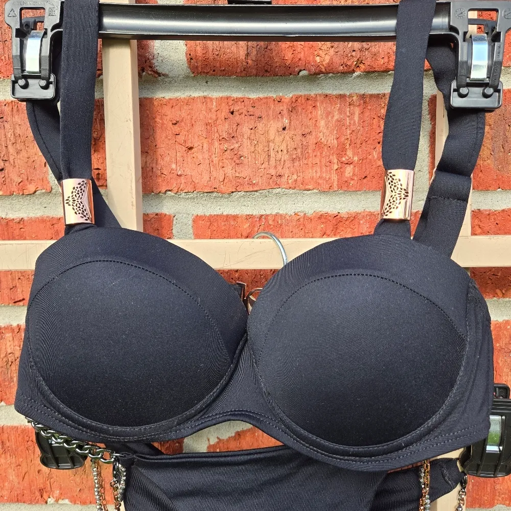 Lisa Blue Call of the Whale Bikini Set Swimsuit Chains Black Small - Image 2