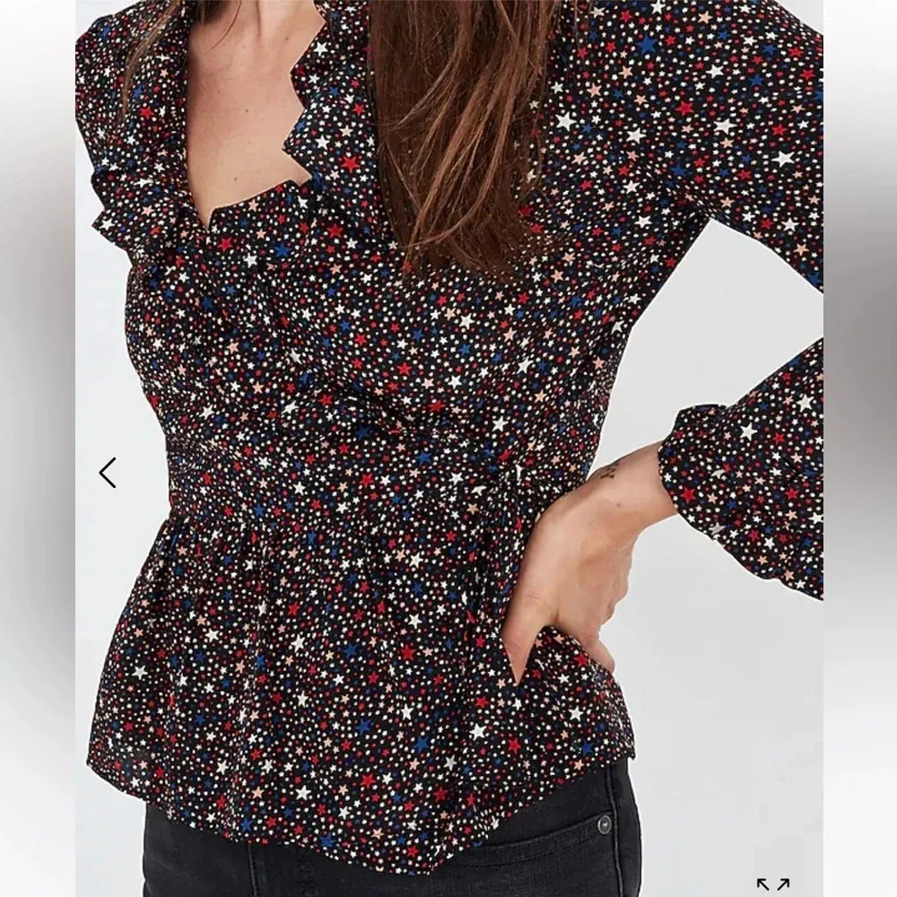 Madewell • Silk Ruffle-Hem Wrap Top in Starry Night - Image 3