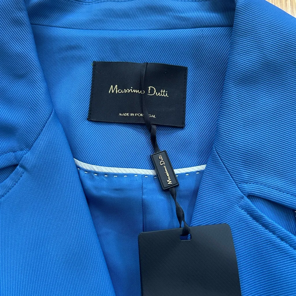 NWT Massimo Dutti Stonewashed Blue Biker Moto Jacket Size USA 10 Asymmetrical - Image 5