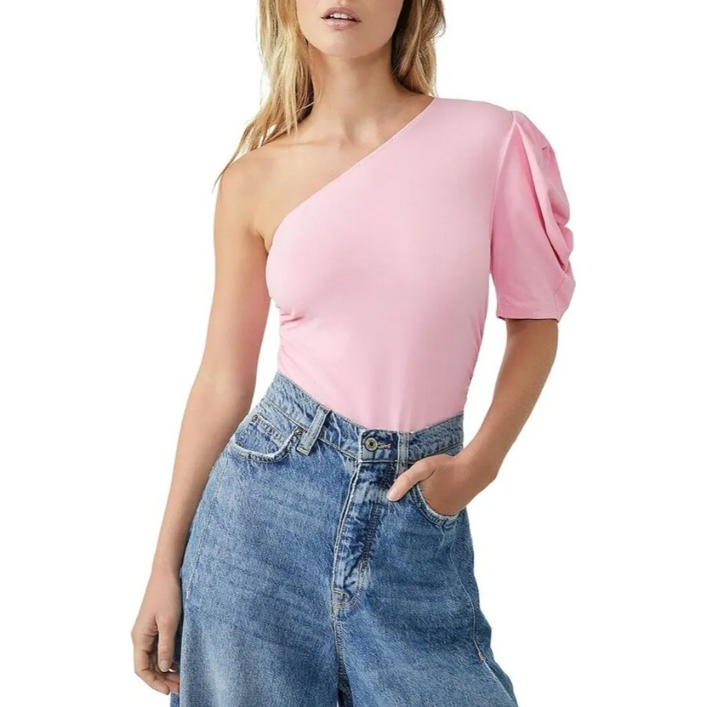 INTIMATELY FREE PEOPLE Something Bout You Pink Puff Sleeve Bodysuit Sz L NEW Size L - Image 2