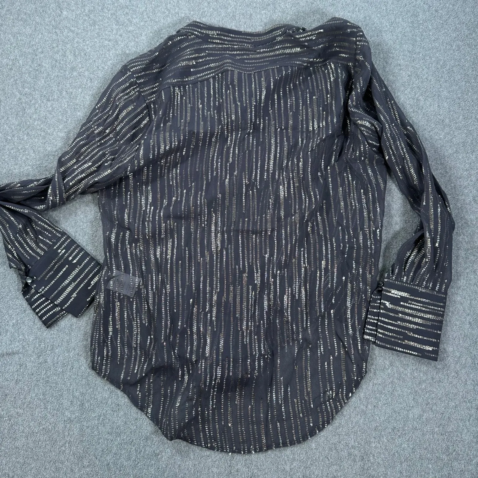 EQUIPMENT Femme Jecinthe Silk Shirt Women's Large Gray Metallic Sheer Button - Image 9