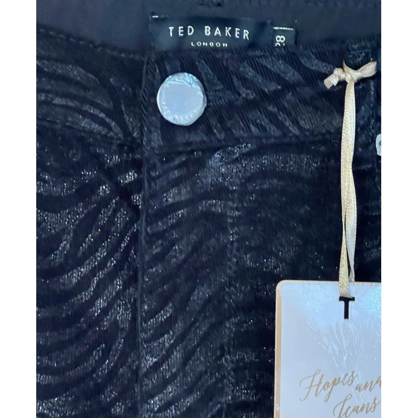 Ted Baker London Dehbra Zebra Printed Skinny Jeans Black Velvet 28 x 28 NEW - Image 4