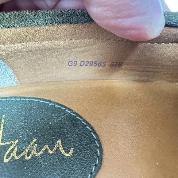 Cole Haan Size 6.5 Olive Green Suede Leather Block‎ Heeled Loafer Dark Academia - Image 4