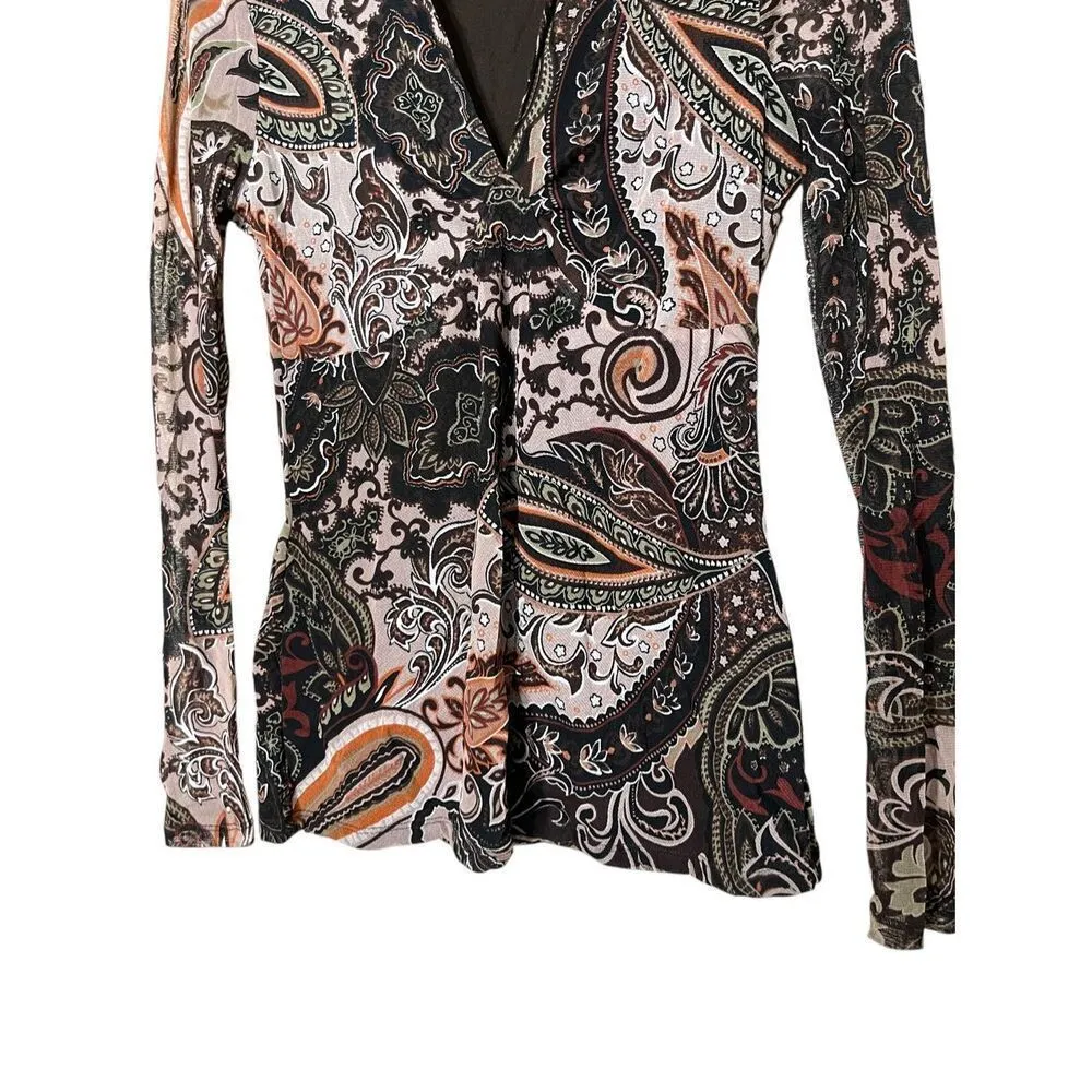 Vintage‎ INC International Concepts Y2K Long Sleeve Paisley Top Size S Brown - Image 3