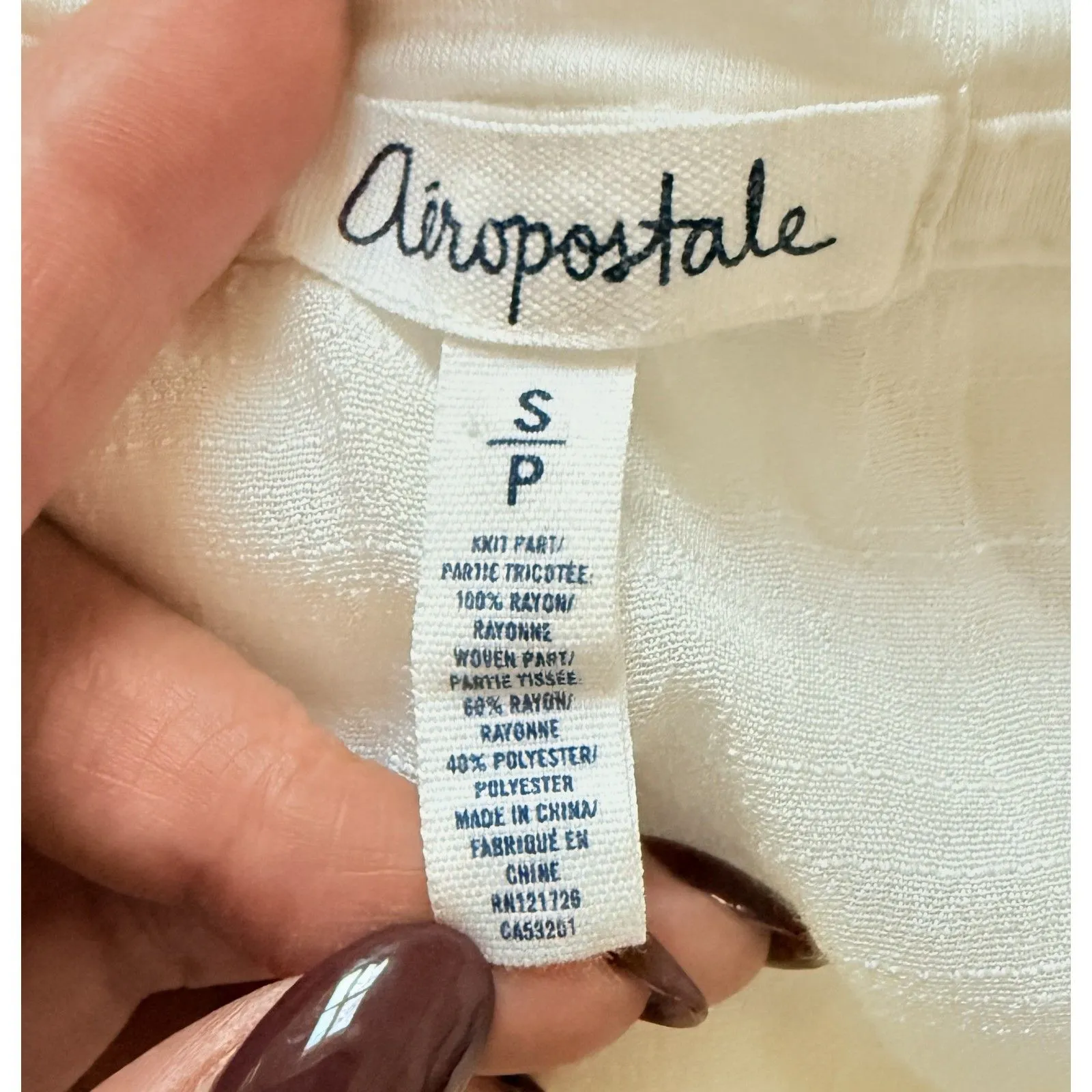 Aeropostale Y2K Babydoll V-Neck Long Sleeve Partial Button Curved Hem Top Sz S - Image 6