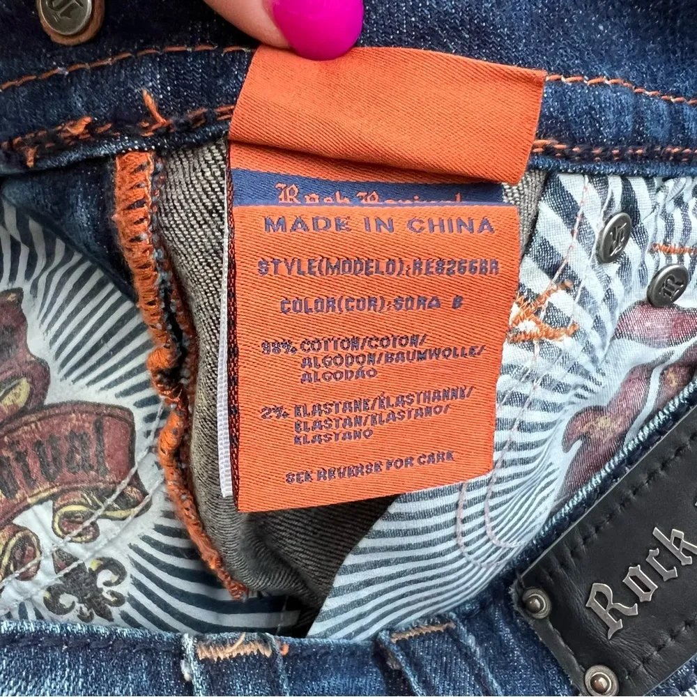 Rock Revival Sora Boot Cut Jeans bling embroidered flap pocket 28x32 - Image 8