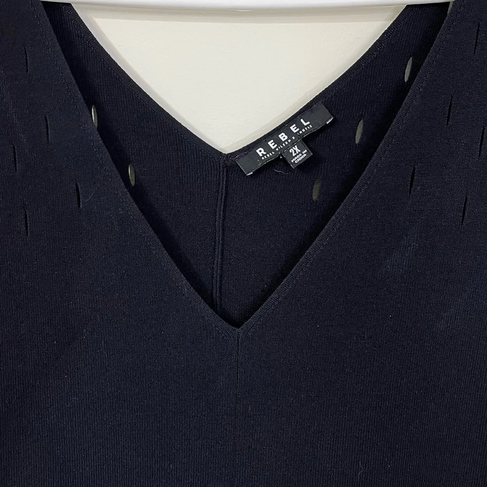 Rebel Wilson X Angels Womens Plus Pointelle Fit & Flare Party Dress 2X Black - Image 5