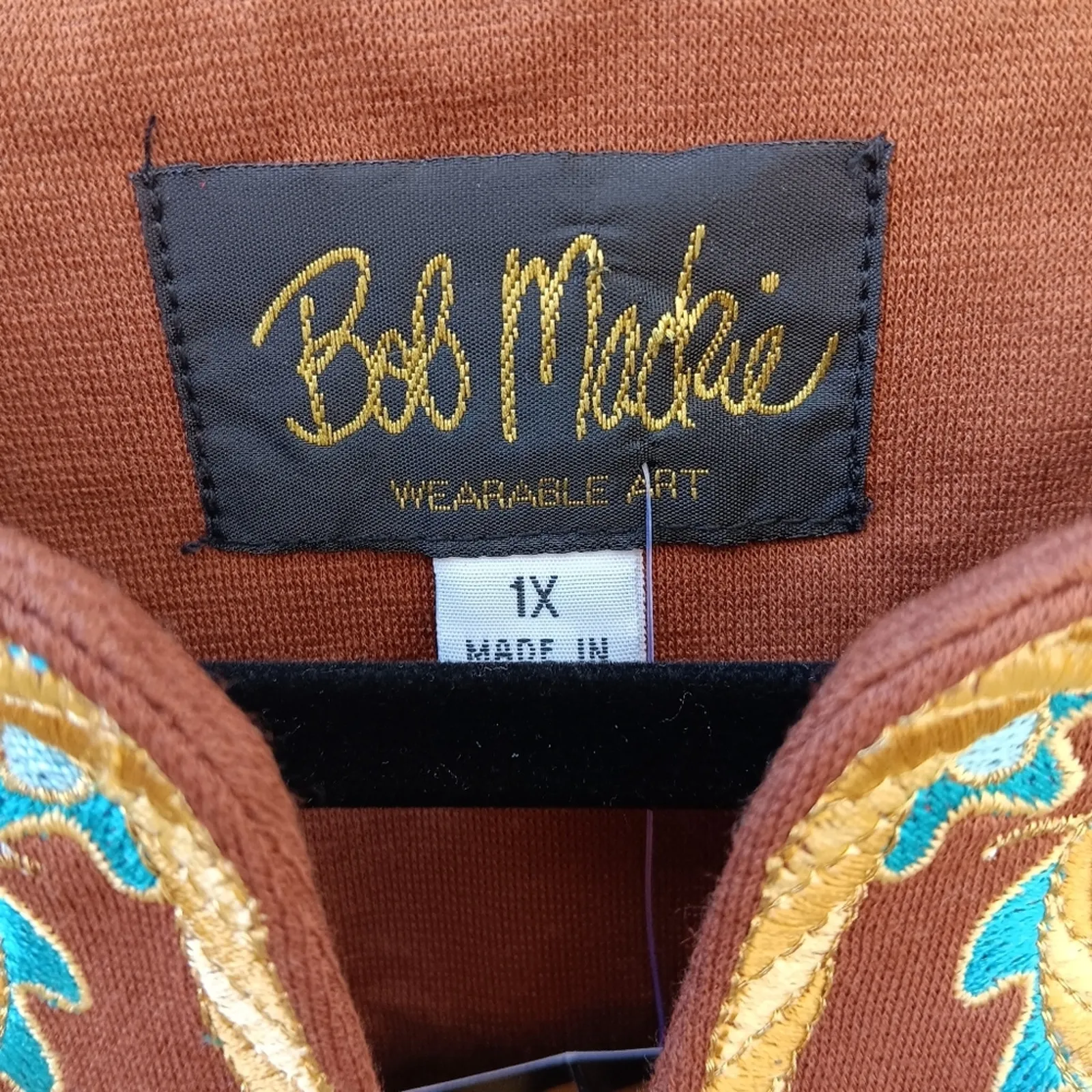 Bob Mackie Brown Embroidered Tunic Top Size 1X NWT Boho - Image 4