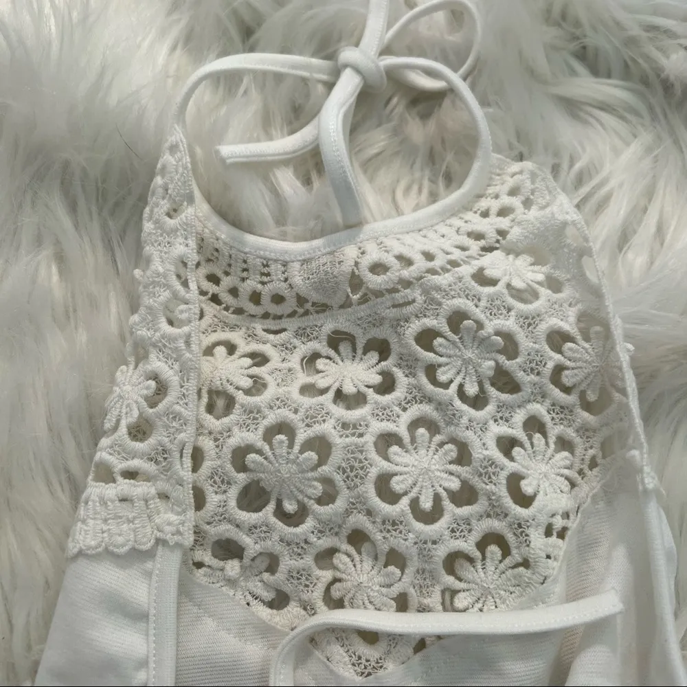 Reverse Crochet Tie Back Crop Top White - Image 7