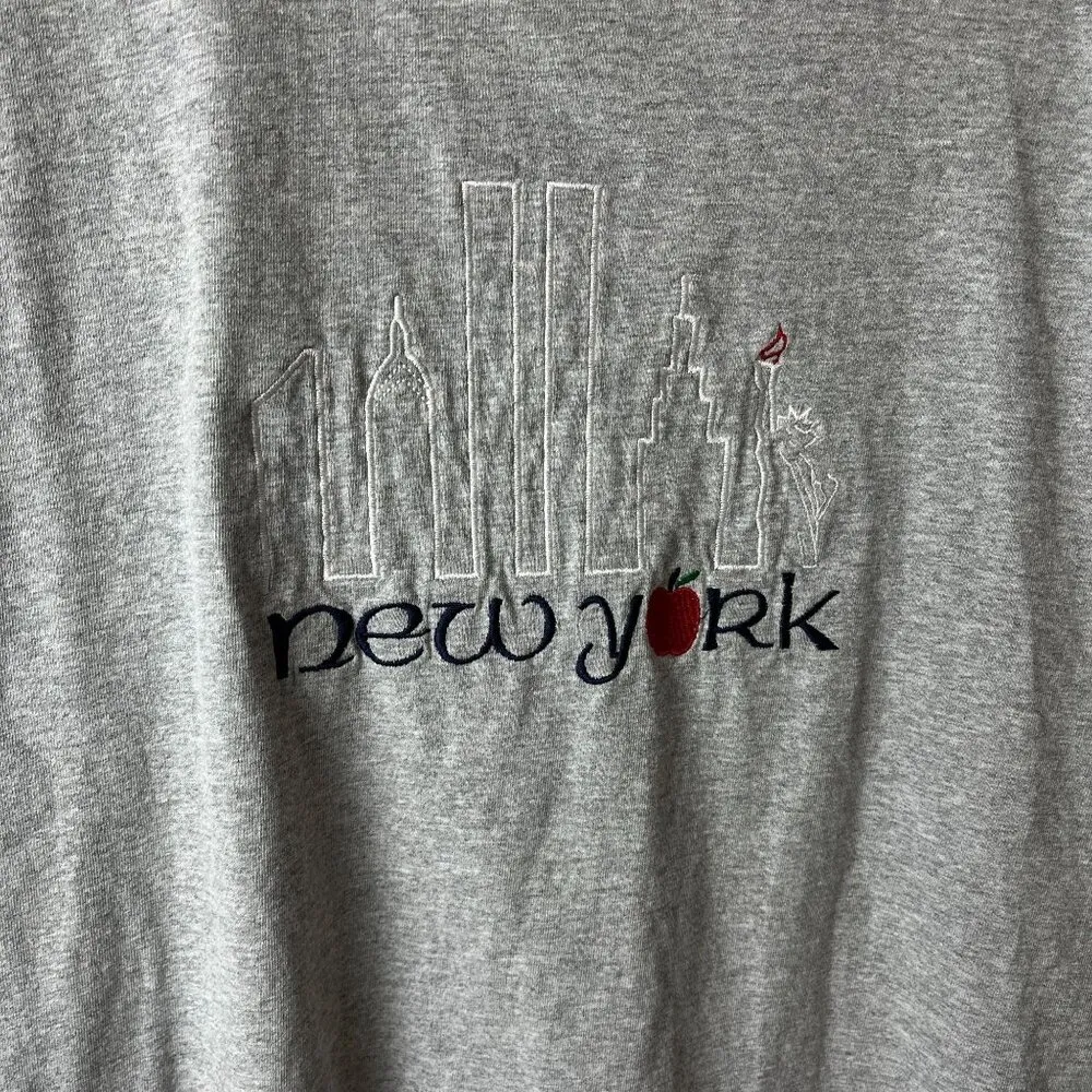 Vintage New York T Shirt Gray Large L Destination Embroidered Tee Cotton Solid - Image 10