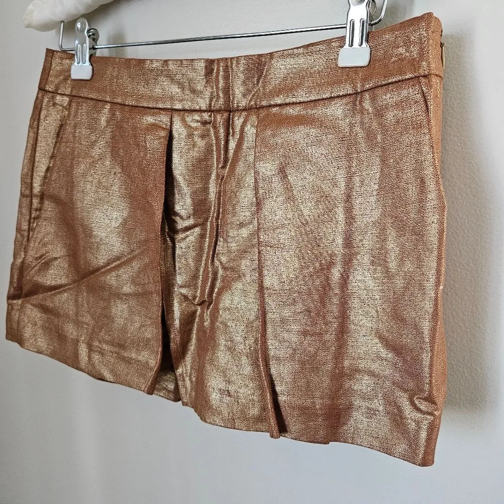 J.Crew Skort Metallic Gold Bronze Mini Casual Neutral Holiday Linen Cotton - Image 2