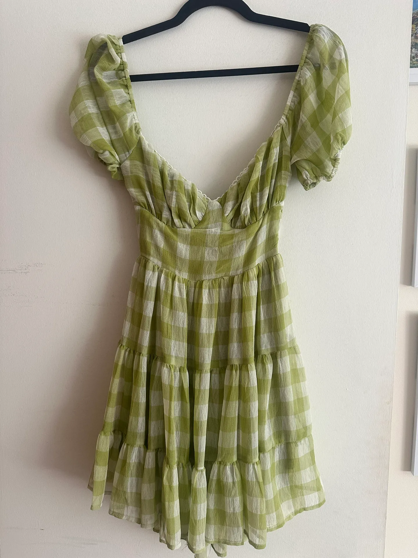 Korina Mini Dress In Gingham Green - Image 3