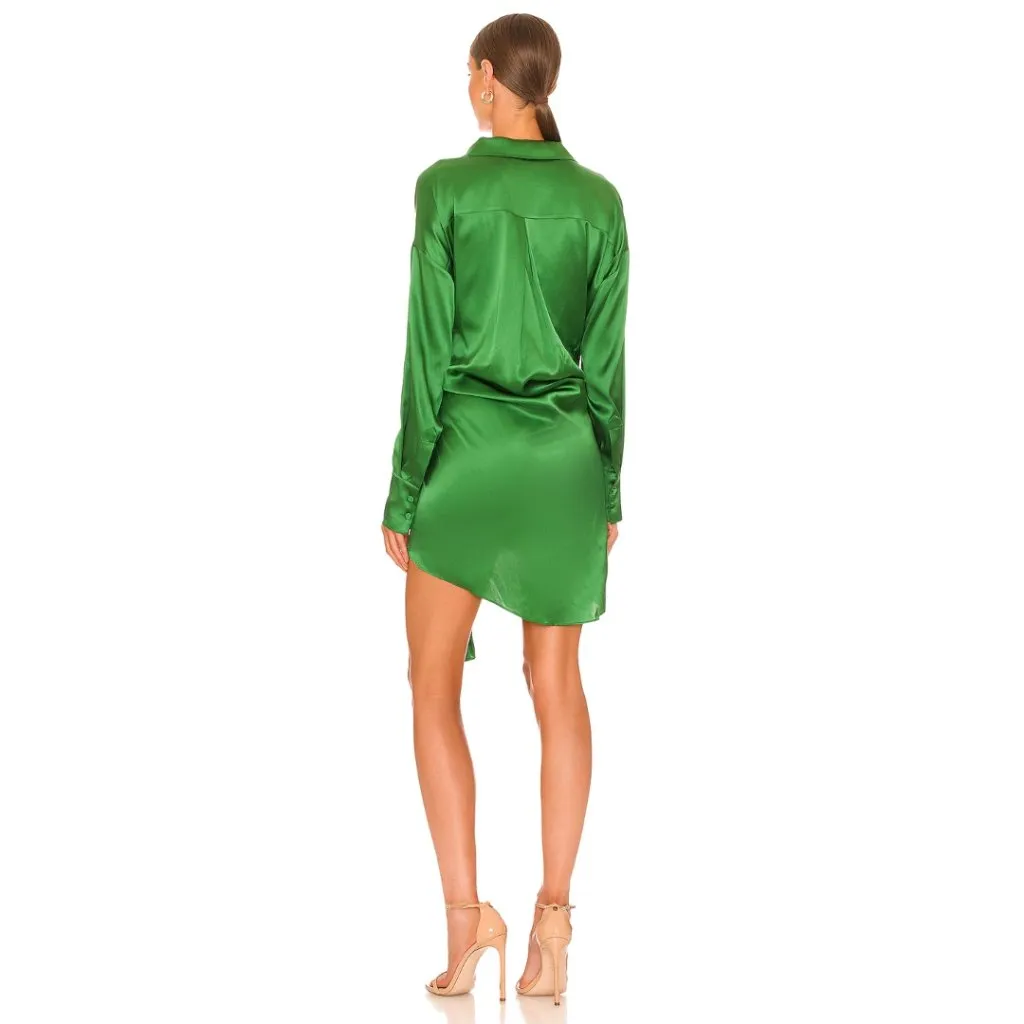 NWT SER.O.YA Demi Silk Shirt Dress in Emerald Amazon Green Size M Size M - Image 3