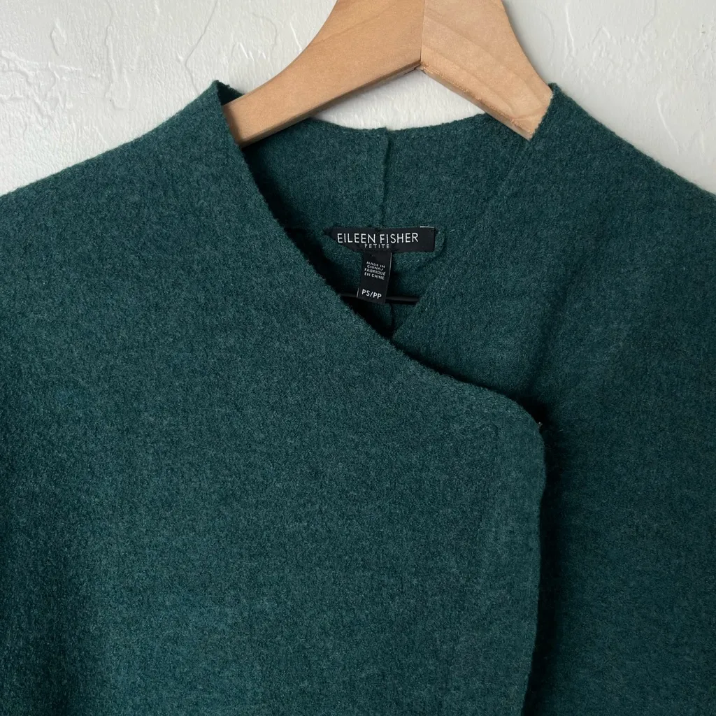 Eileen Fisher Merino wool zip up sweater jacket emerald green small petitie - Image 5