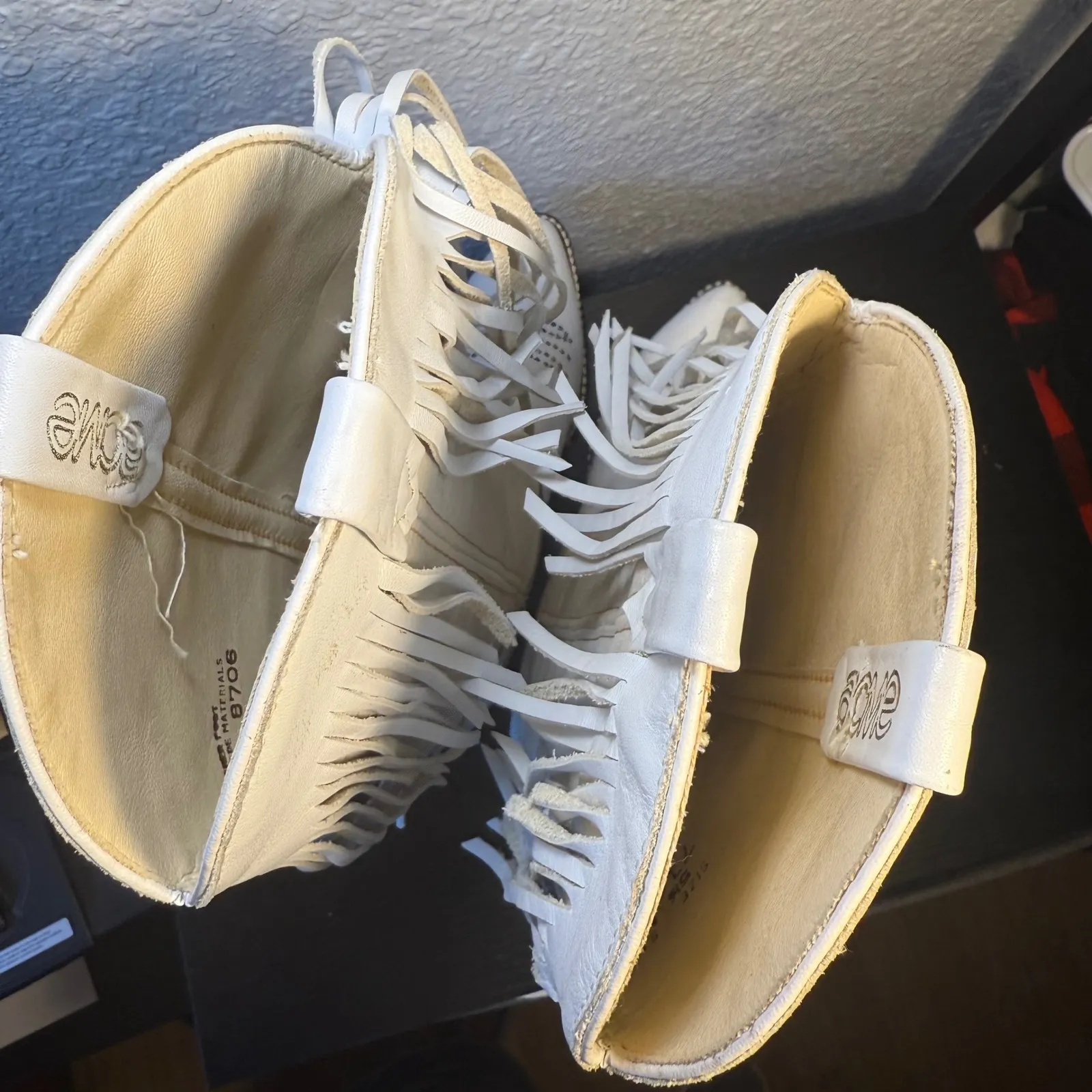 VTG ACME White Fringe Leather Western‎ Cowgirl Boots Womens 5.5 Embellished USA - Image 12