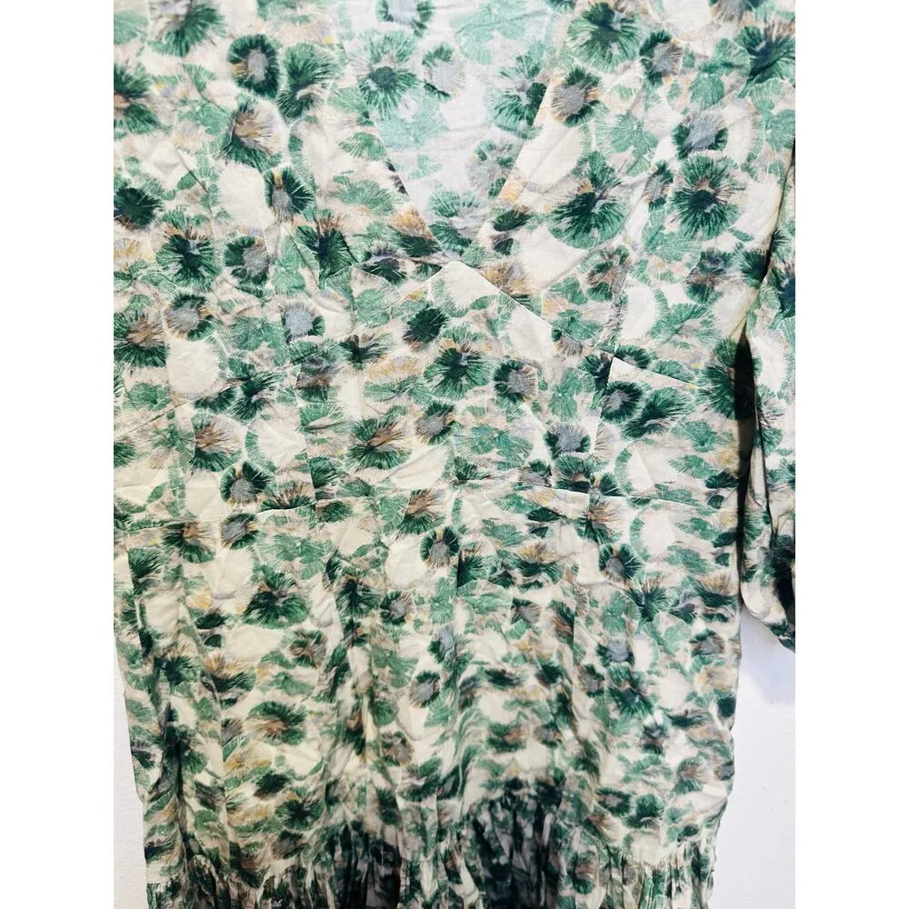 MARYSIA Green White Floral Printed 100% Cotton Drop Waist Imperialis Dress M Size M - Image 10