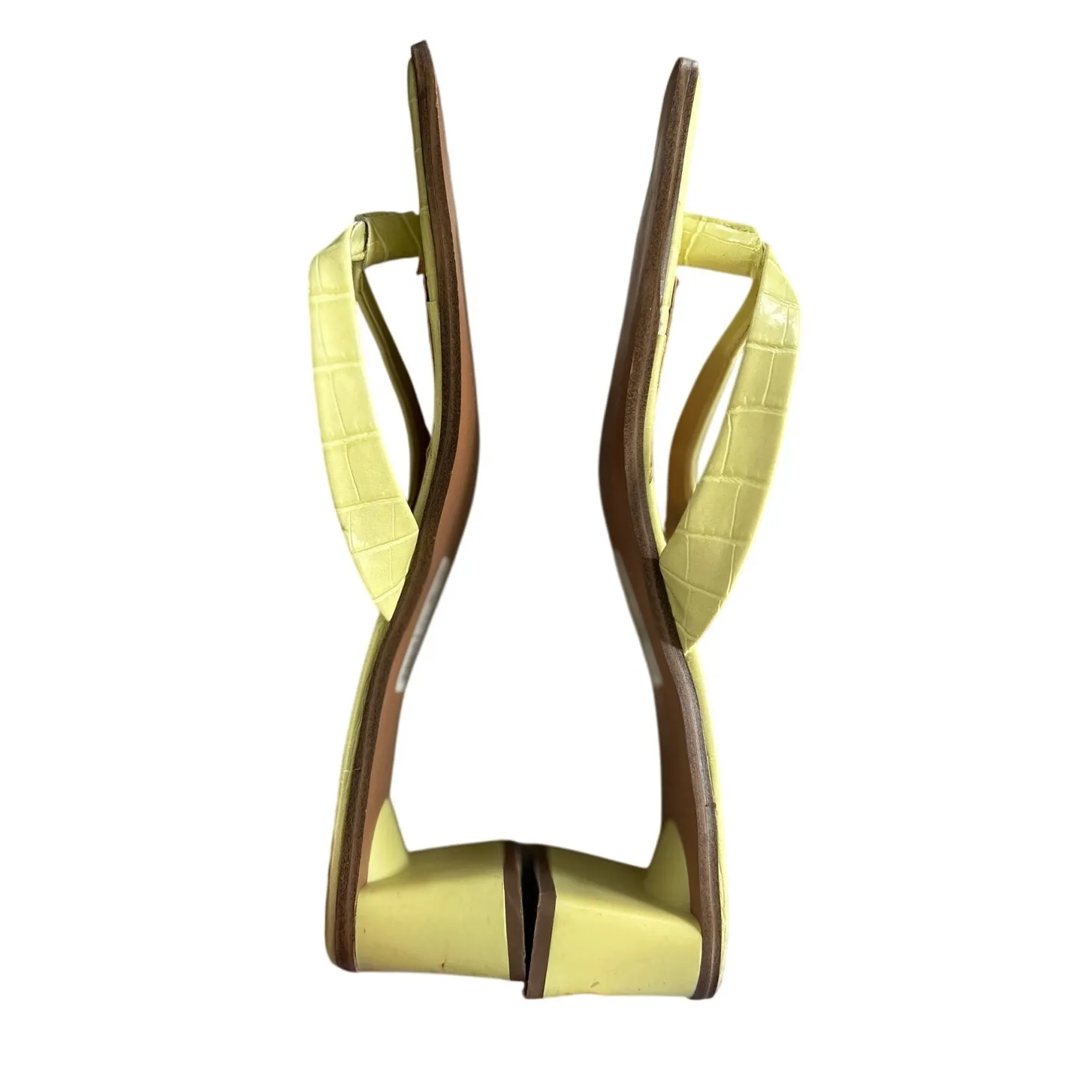 ASOS Butter Yellow Croc Embossed Square Toe Thong Flip Flop Heel - Image 4