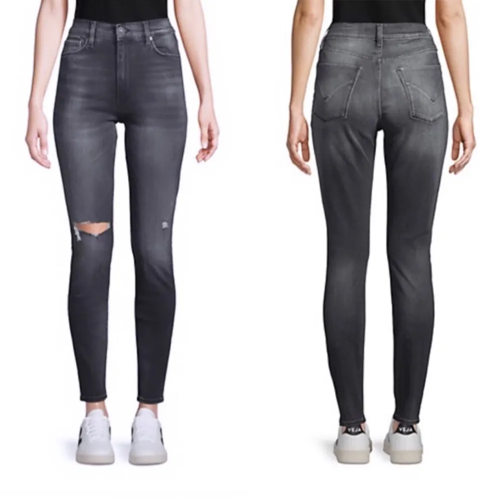 Hudson High-Rise Grey Jeans Ripped Skinny Leg Denim Size 33 NWT $215.00 - Image 2