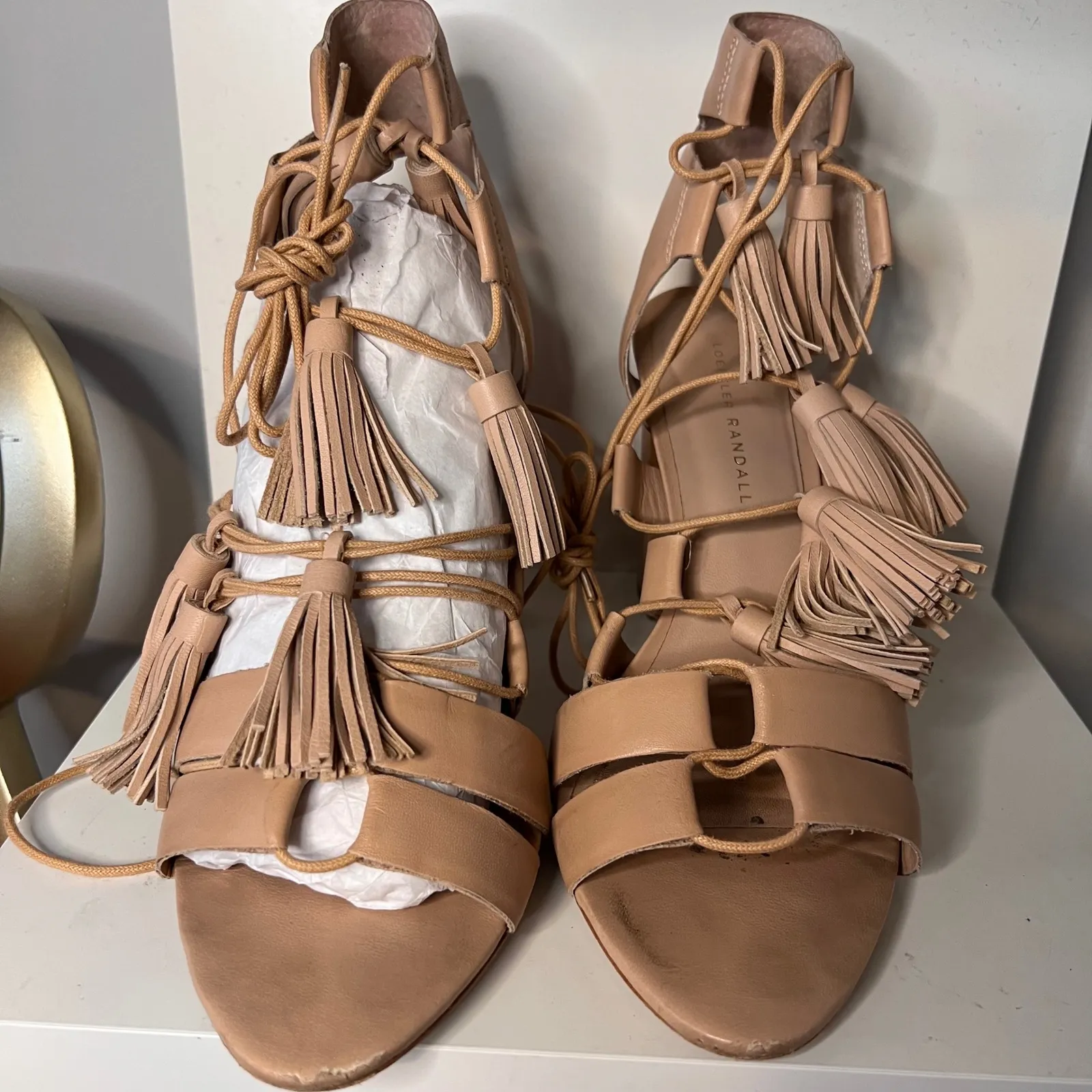 Loeffler Randall Tassel Lace Up Heels Gladiator Block High Heel Sandals -9.5M - Image 7