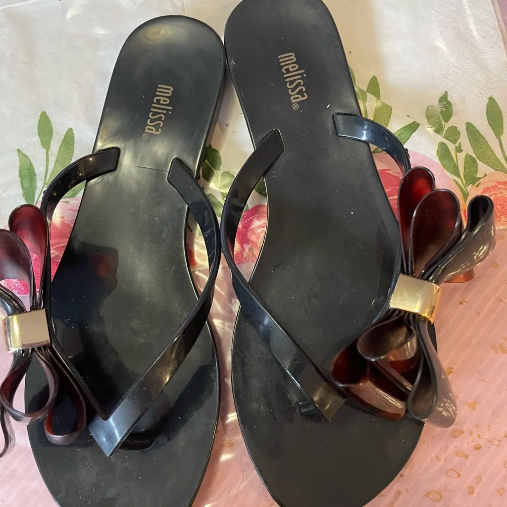 Melissa Black Side Bow Rubber Flip Flop Sandals - Image 4