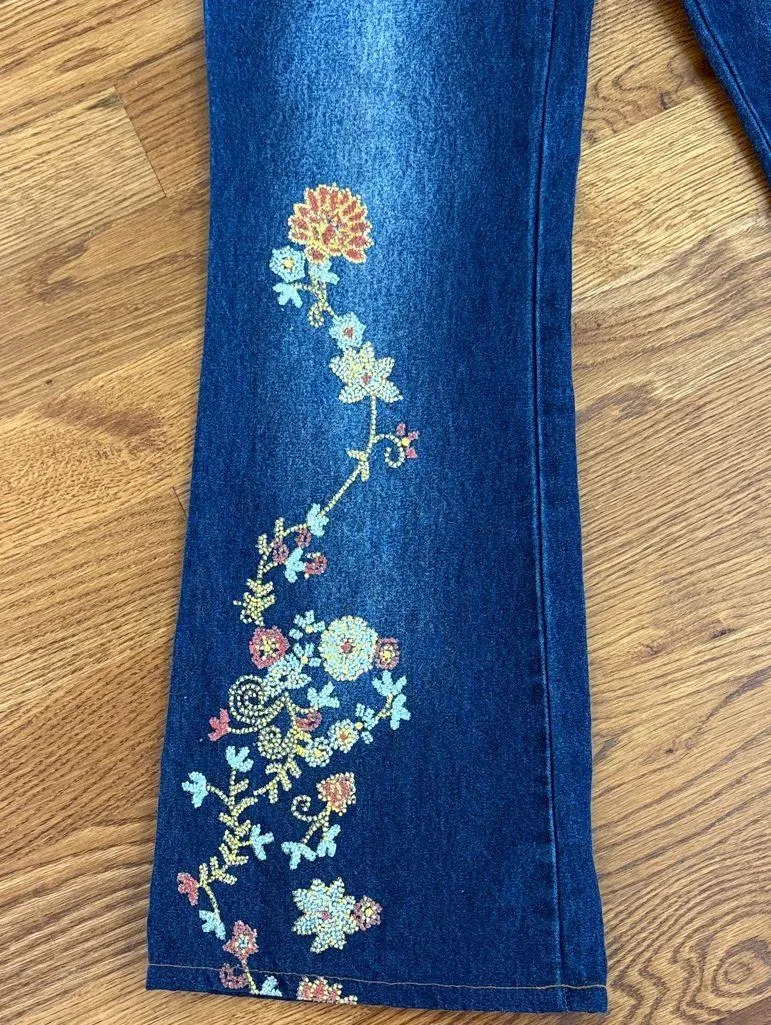 Joe Boxer Vintage Y2K Rhinestone Sparkling Floral Bootcut Jeans Women’s Size 9 - Image 6